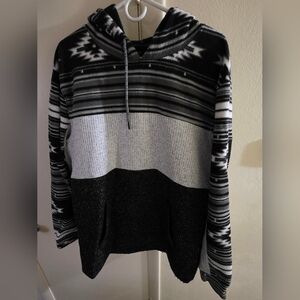 Black & White Striped Fleece Hooded Pullover